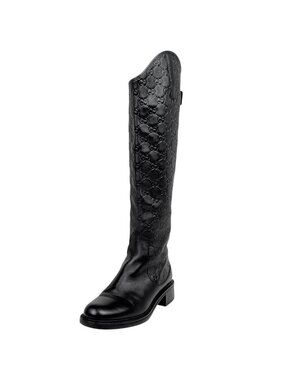 Gucci Guccissima Long Boots GG Pattern Shoes Leather Black